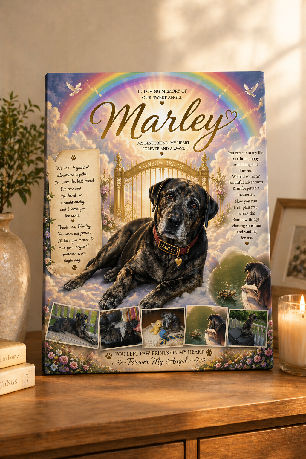 Personalized Pet Memorial Canvas — Rainbow Bridge Tribute