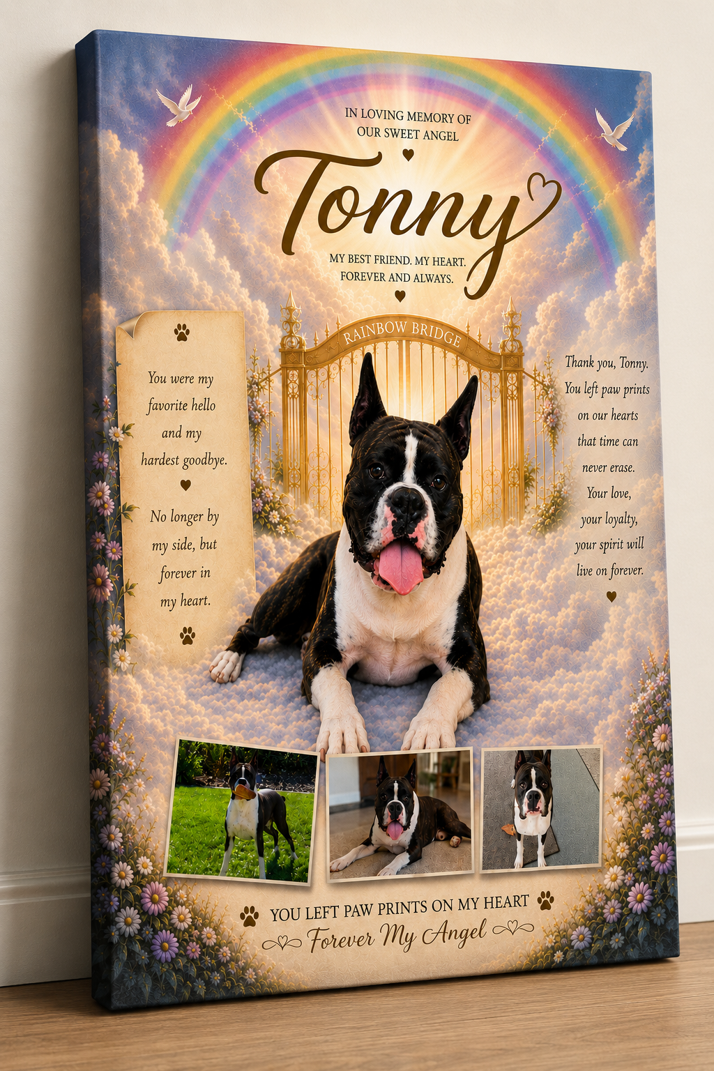 Personalized Pet Memorial Canvas — Rainbow Bridge Tribute