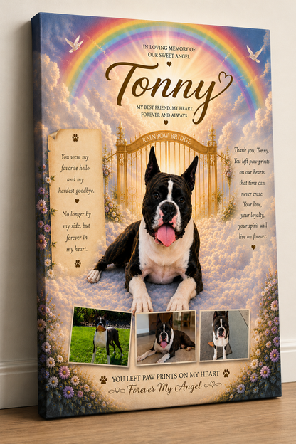 Personalized Pet Memorial Canvas — Rainbow Bridge Tribute
